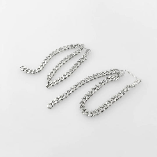 Curb Chain Earrings, Silver