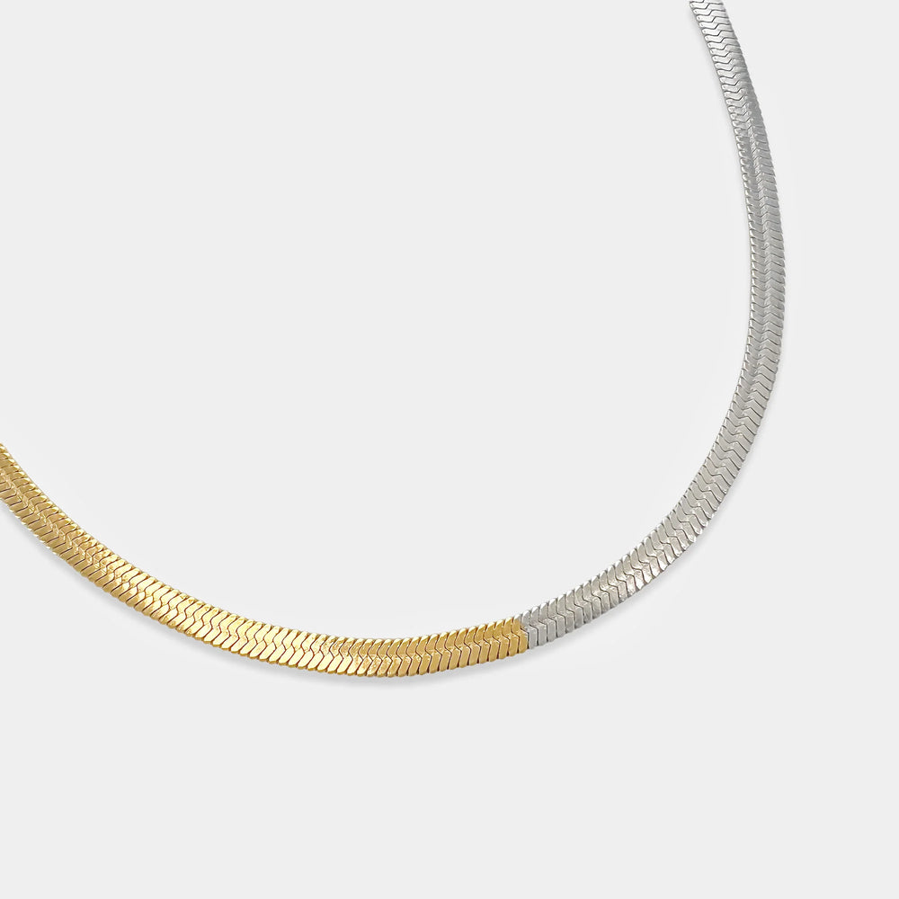 Two Tone Herringbone Chain Necklace, Gold/Silver