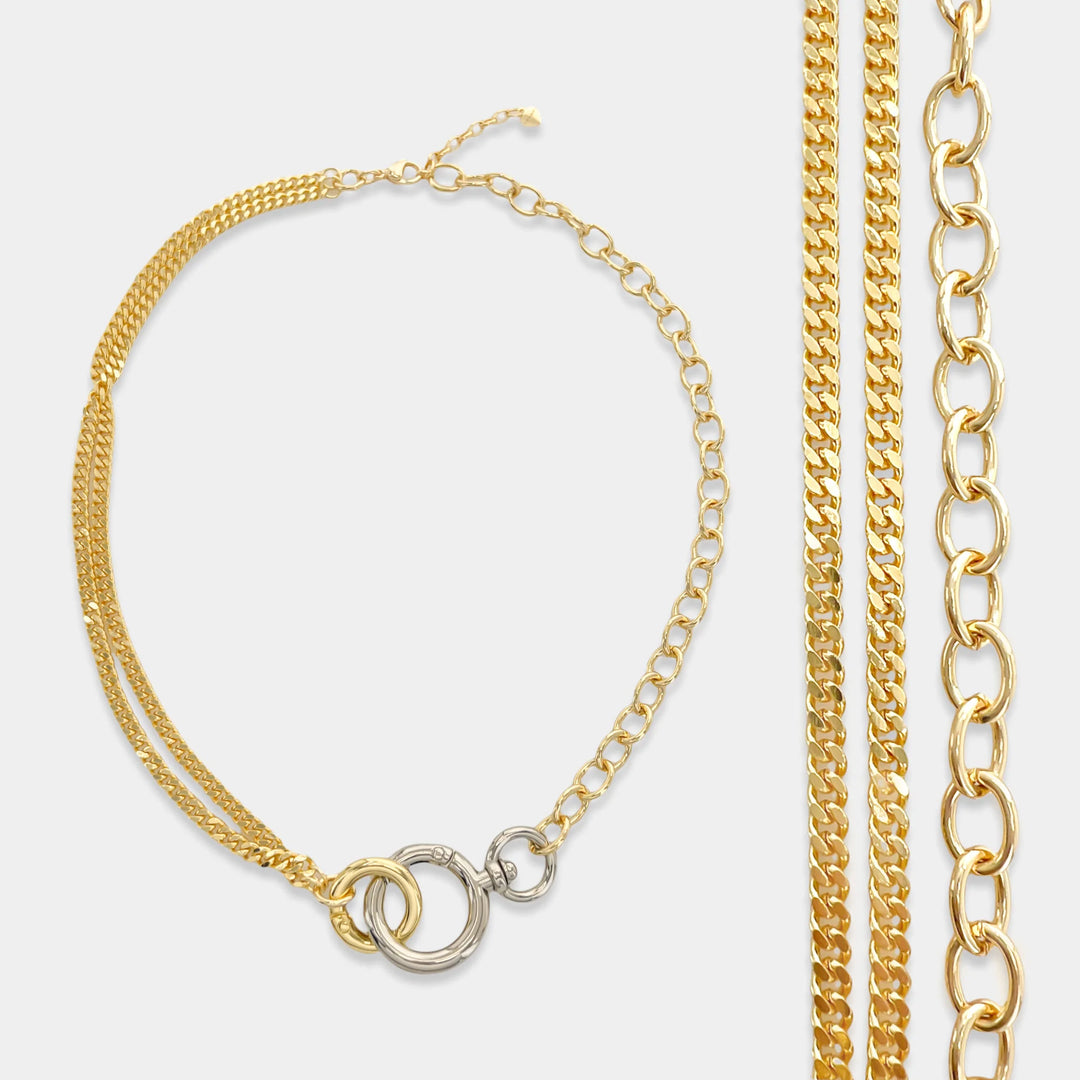 Mixed Chain Ring Clasp Necklace, Gold/Silver