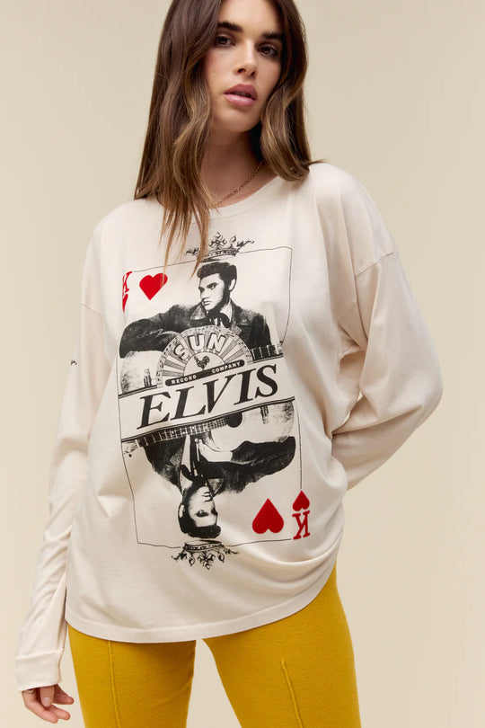Sun Records X Elvis King Of Hearts Long Sleeve, Dirty White