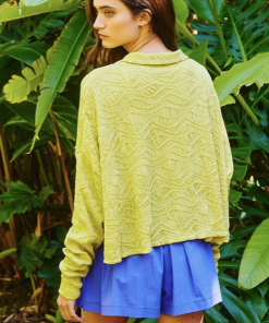 Cropped Textured Knit Top, Chartreuse