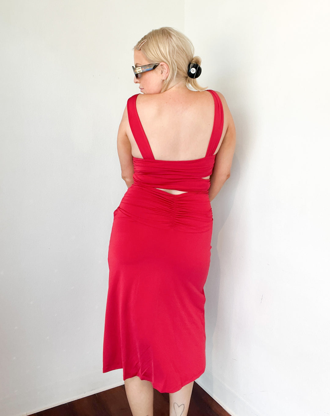 Cut Out Slit Skirt Dress, Red