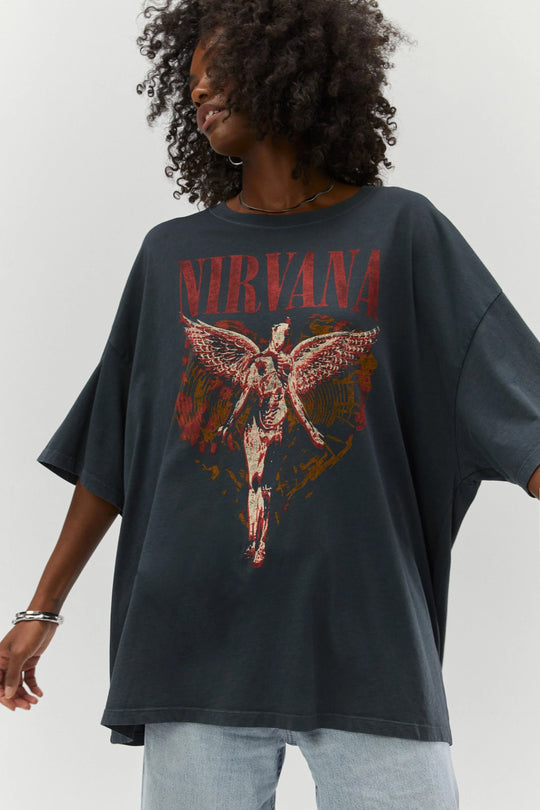 Nirvana Trippy Heart One Size Tee, Vintage Black
