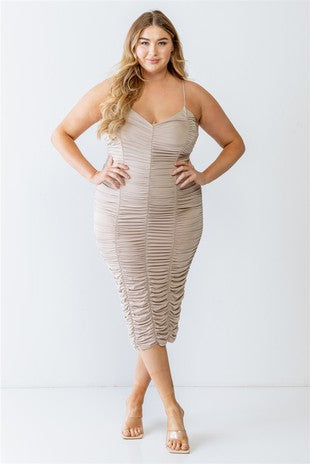 Ruched Bodycon Midi Dress, Taupe