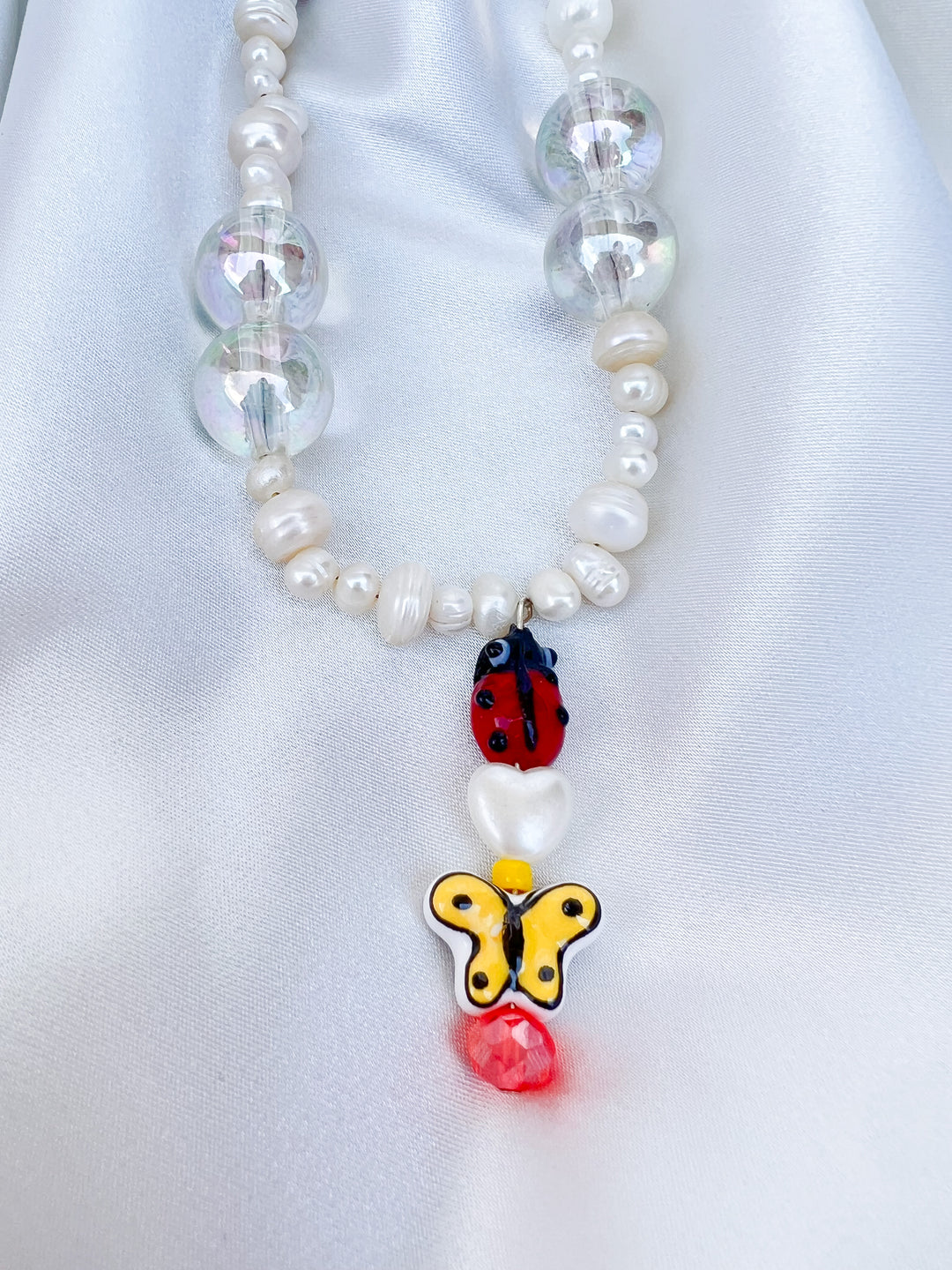 Summer Bugs & Pearls Beaded Necklace