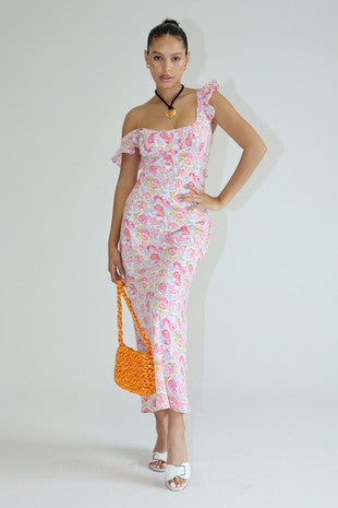 Floral Midi Dress, Pink