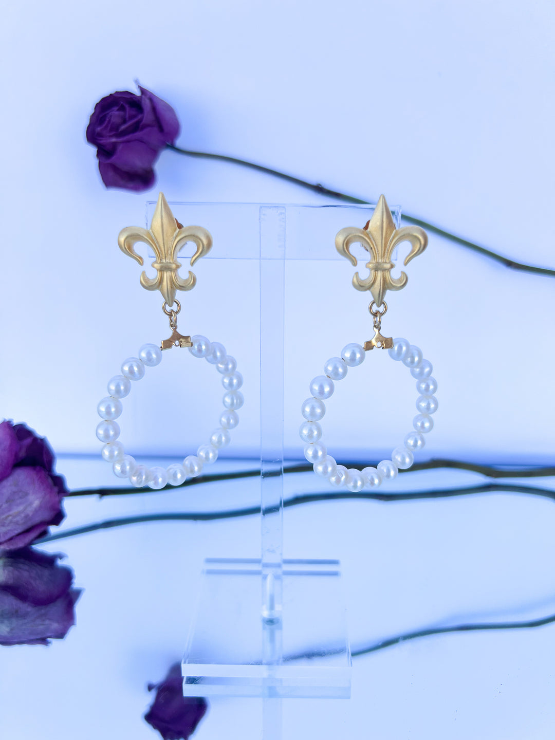 Fleur Pearl Hoop Earrings Gold