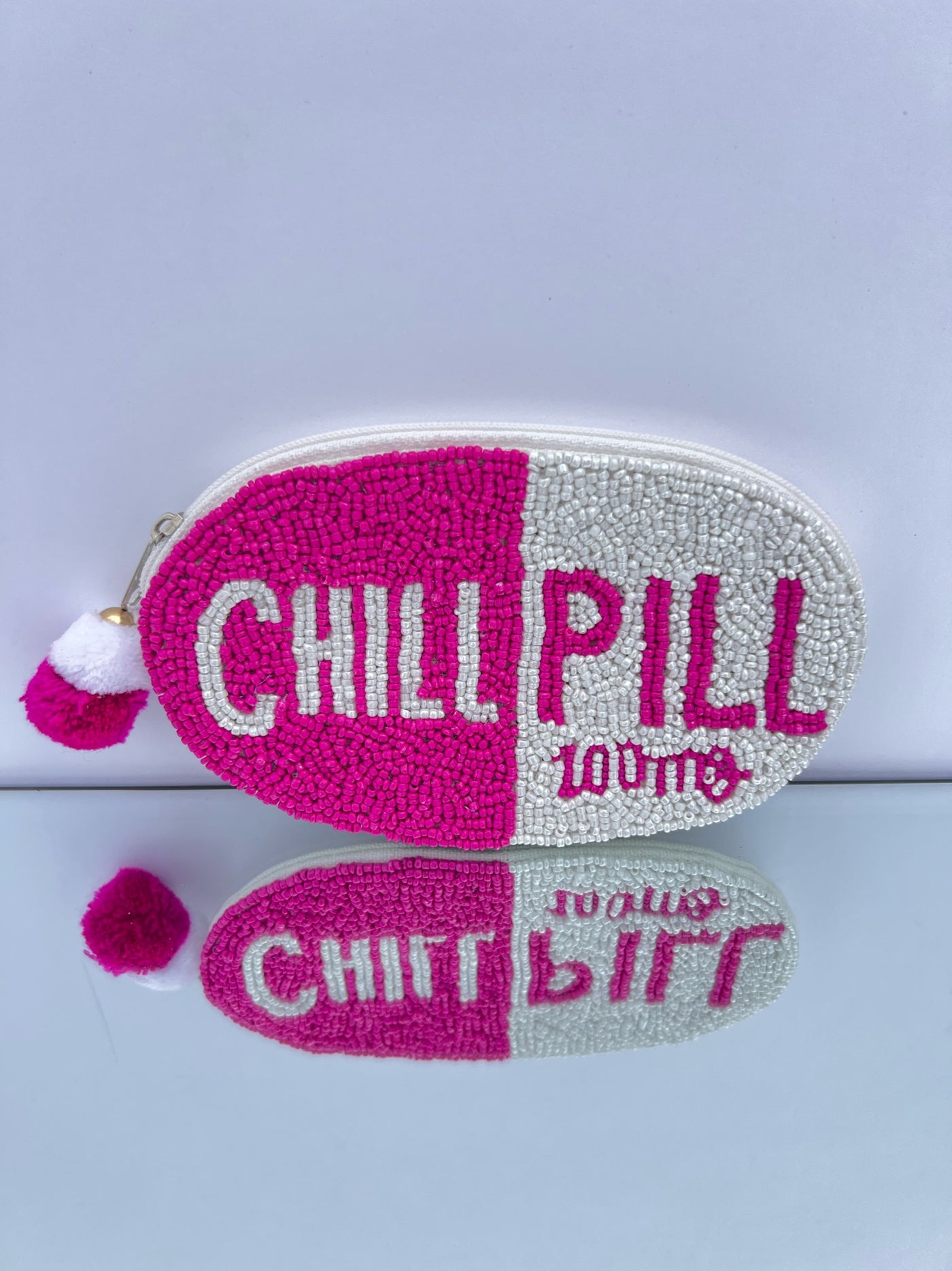 Chill Pill Beaded Coin Purse, Pink