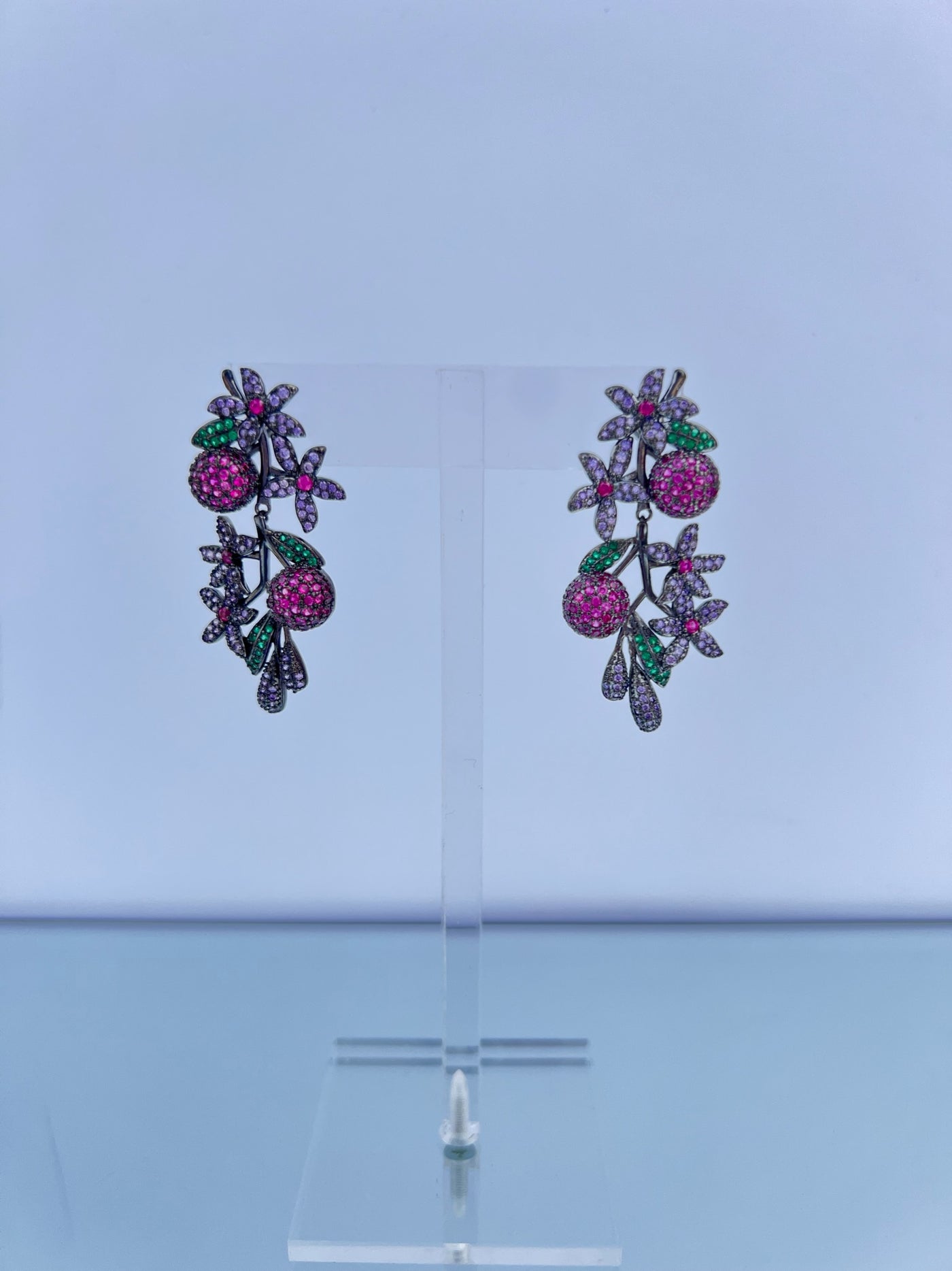 Fruit Branch CZ Earrings, Purple