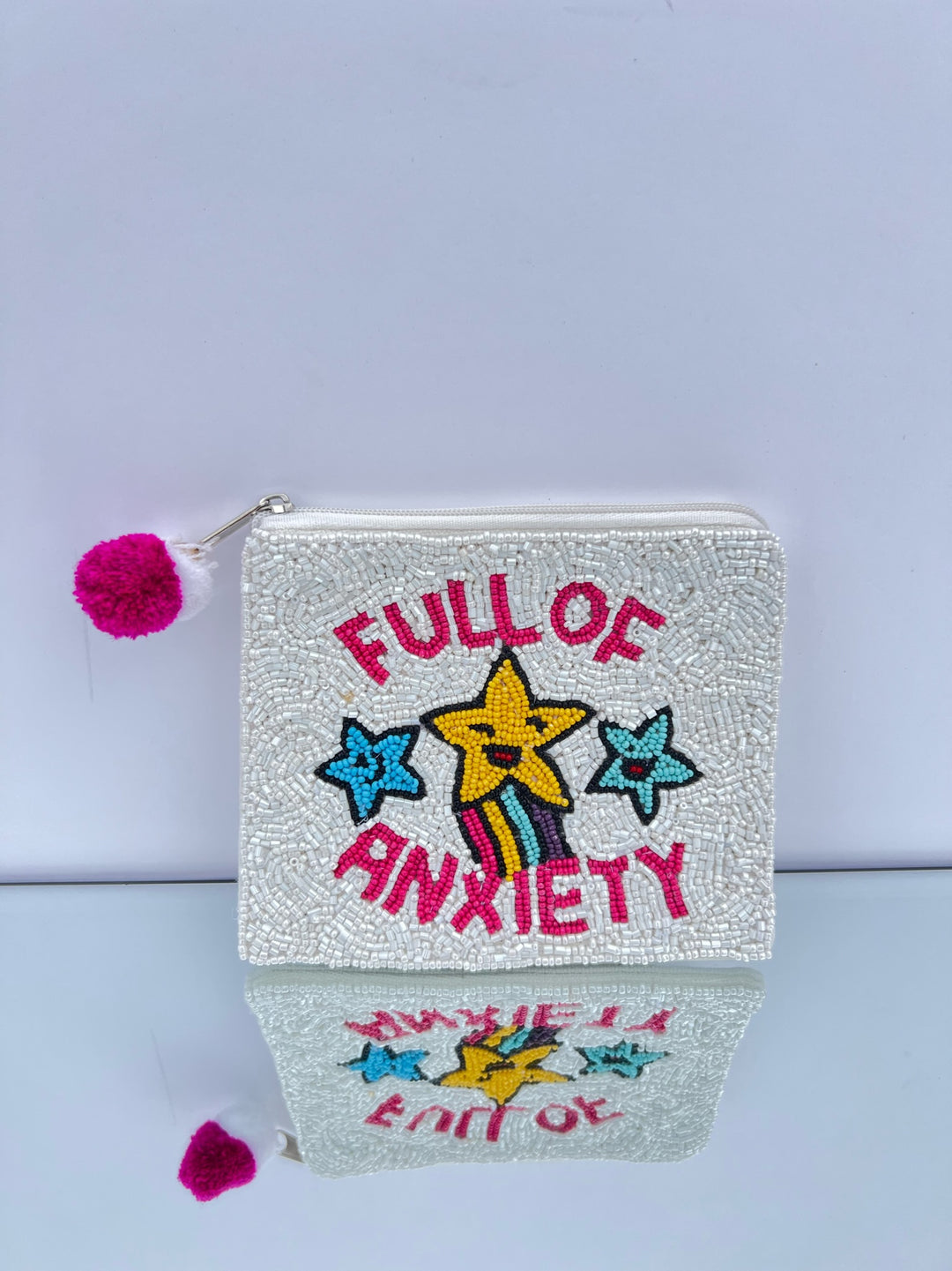 Full Of Anxiety Beaded Coin Purse, White