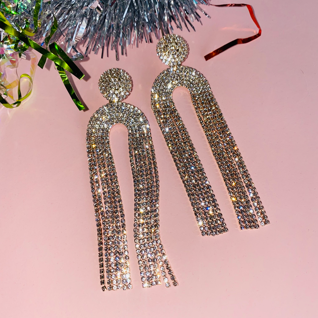 Long Sparkle Arch Earrings, Gold