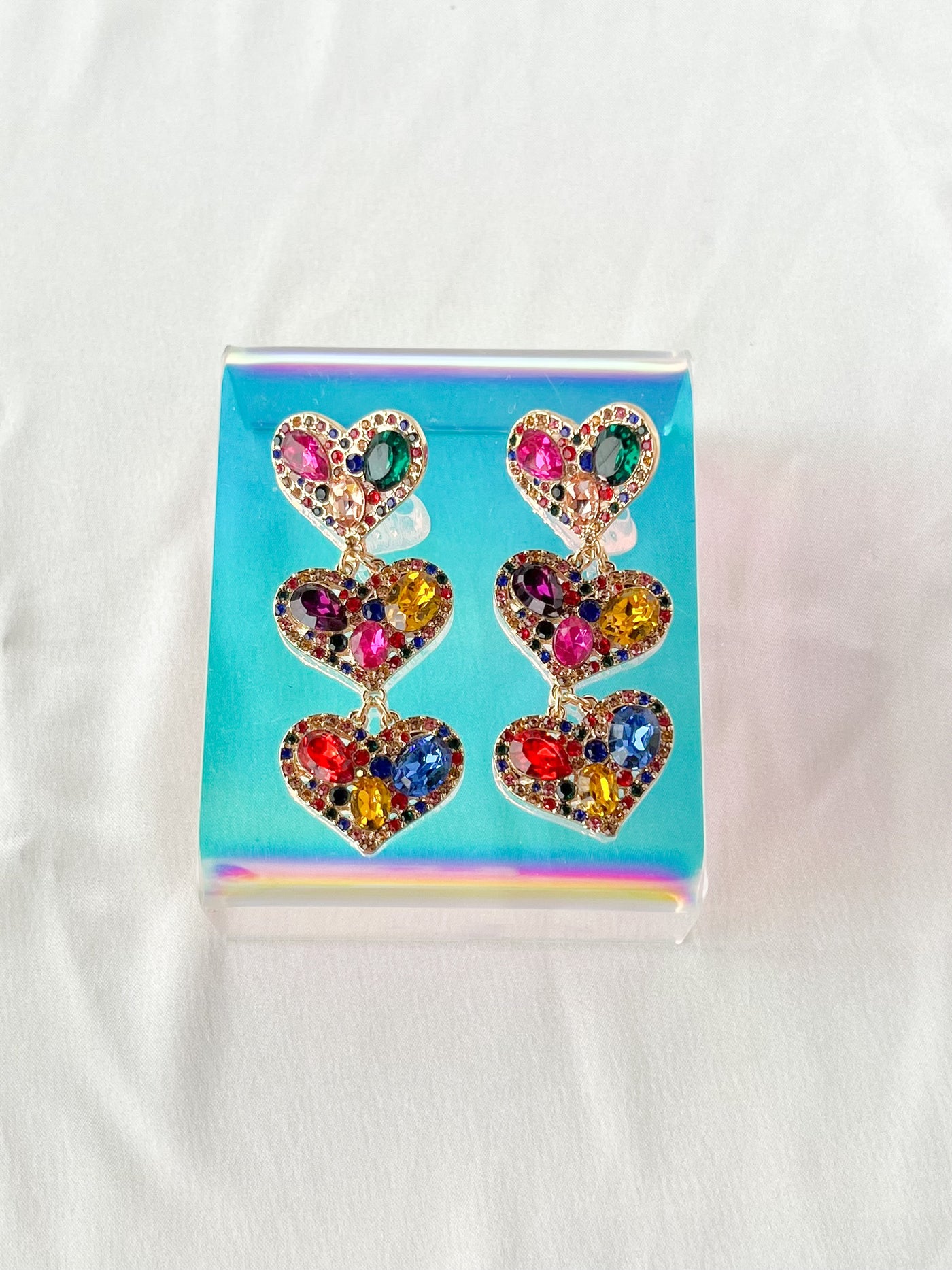 Bejeweled Heart Drop Earrings, Multi