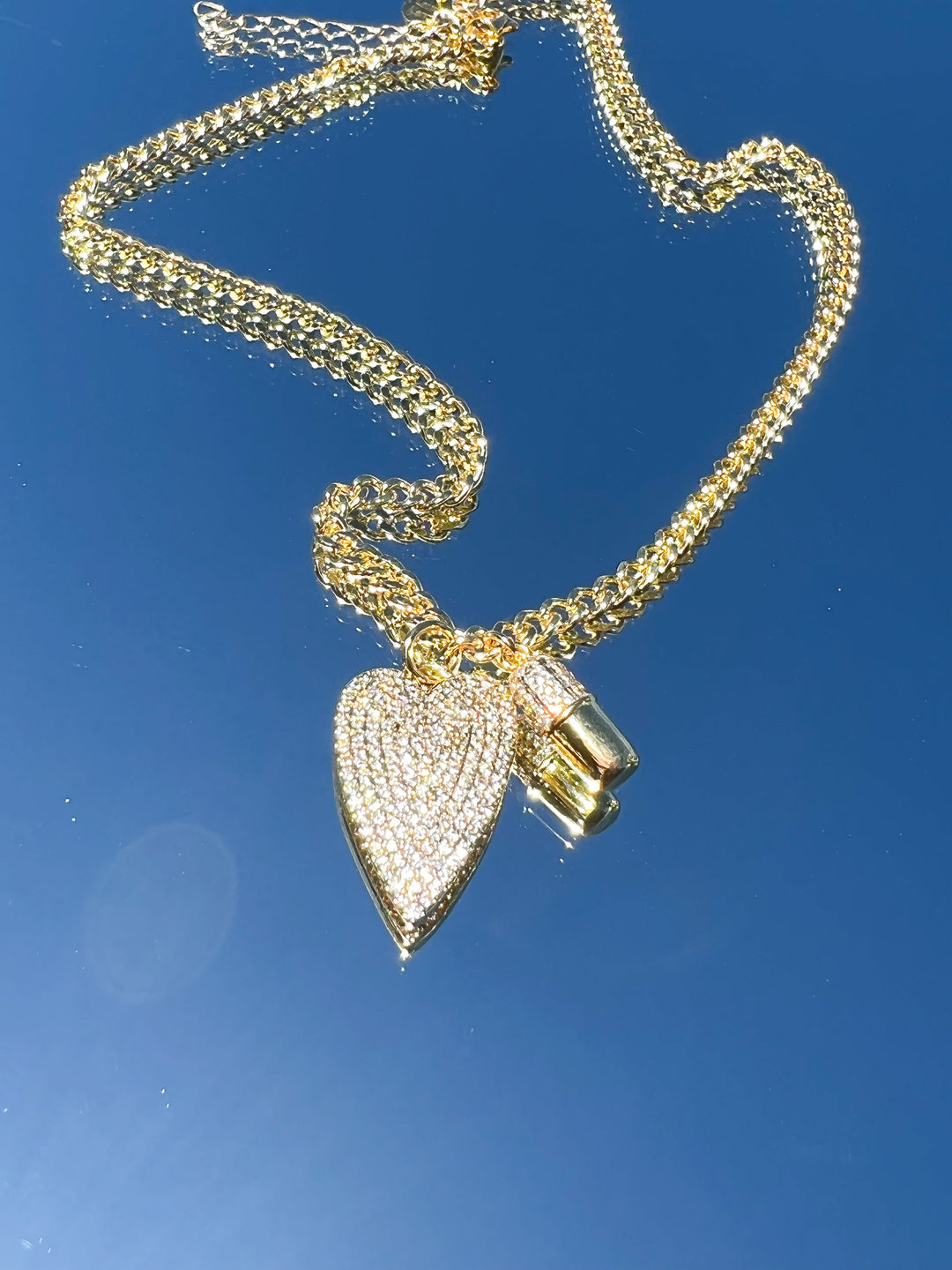 Gold Cuban + Diamond Heart Pill Necklace