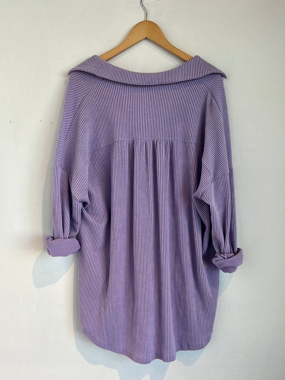 Oversized Rib Knit Button Up Top, Lavender